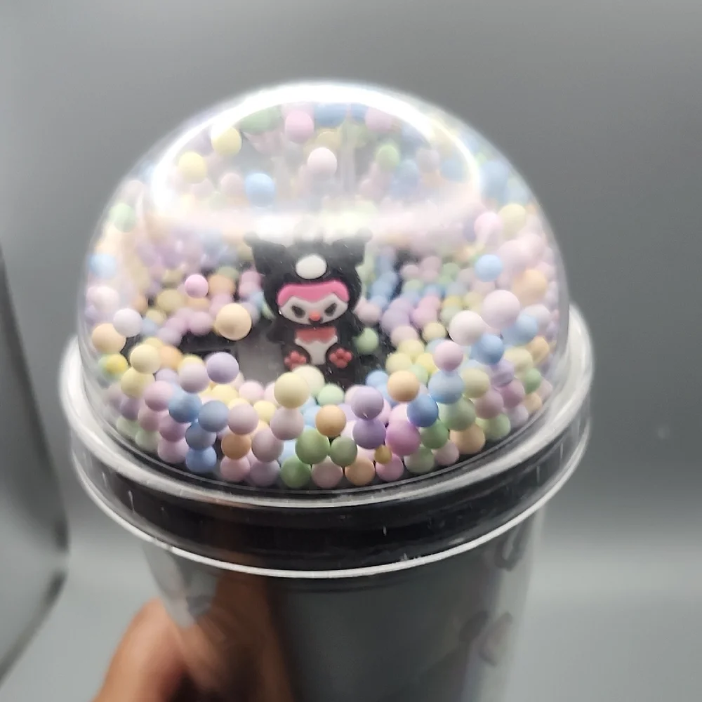 Cute Character Party Cup with Dome Lid - Black and Pink
